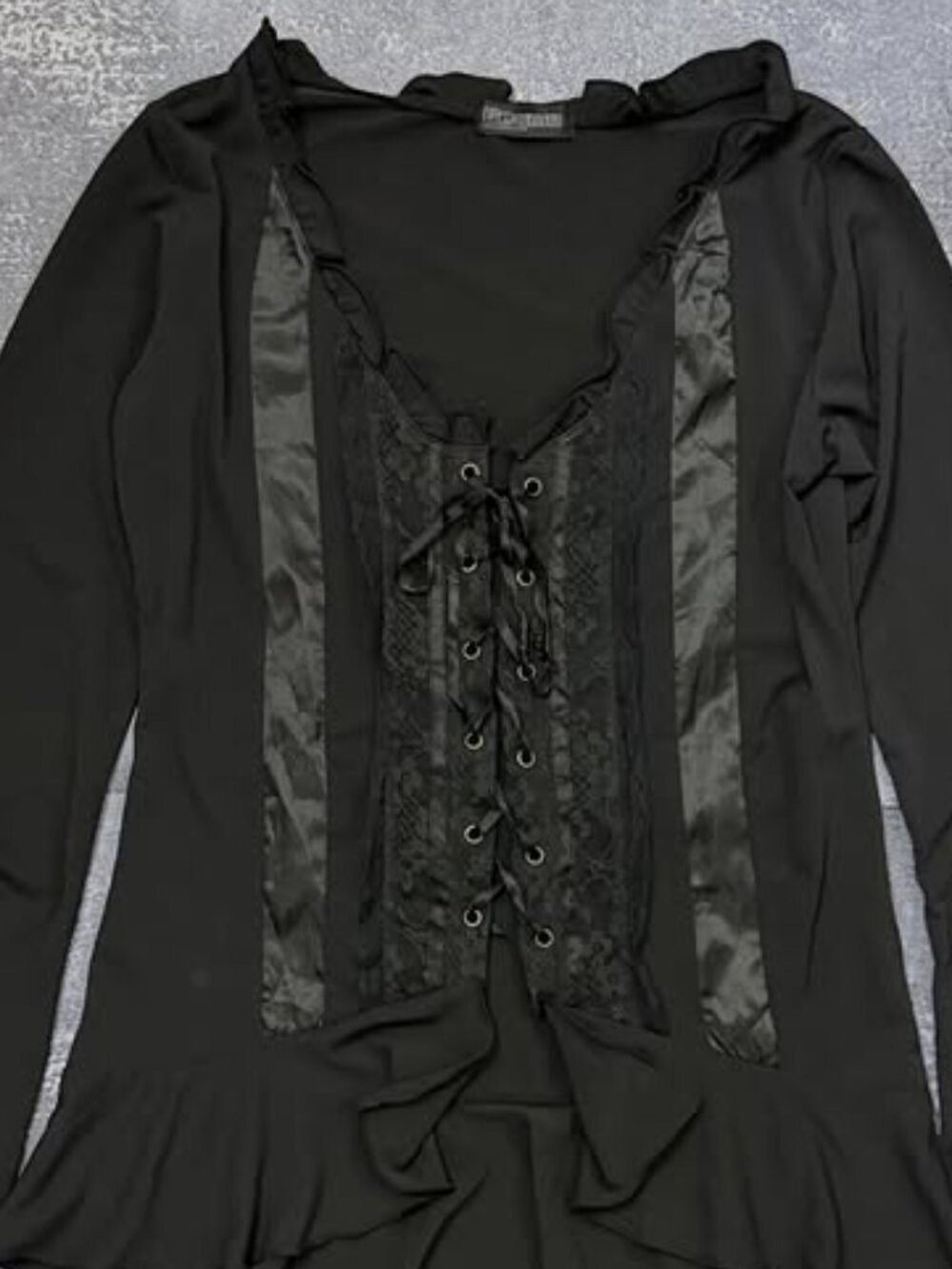 Whimsigoth Black Lace-Up Bell-Sleeve Blouse - Picture 3 of 3